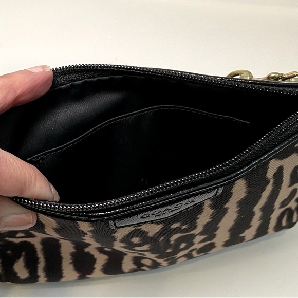 COACH Animal Print Wristlet Black Patent Leather Trim Gold Toned Hardware - Picture 12 of 13